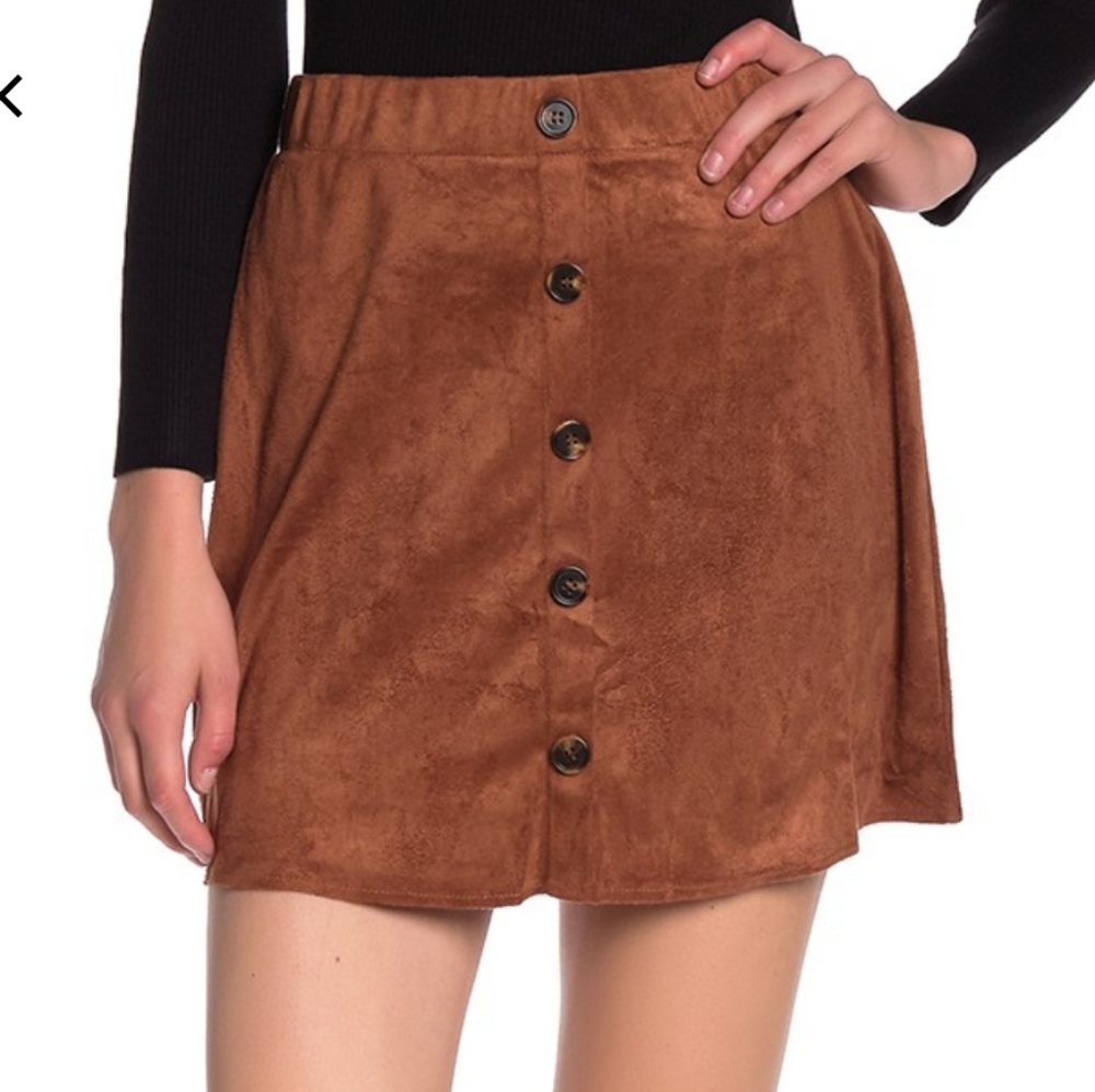 NWT: Angie Faux Suede Button Front Mini Skirt - Picture 1 of 6